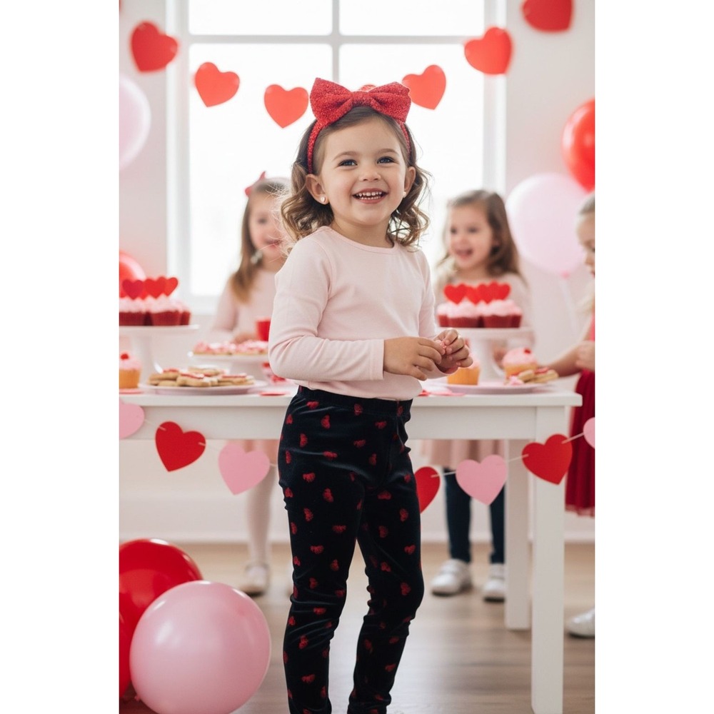 Janie and Jack Girls Red Velvet rose Patterned Leggings Size 6 Valentines Party
